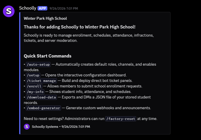 Schoolly Discord Commands